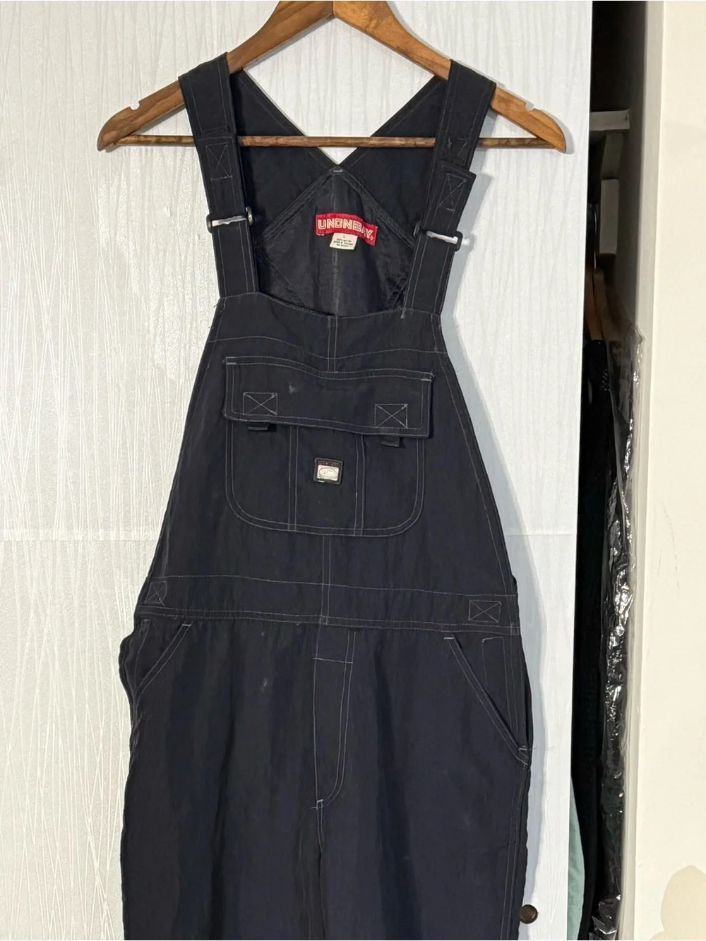 Vintage Y2K UNIONBAY Black Nylon Utility Bib Overalls Size L - Picture 8 of 11